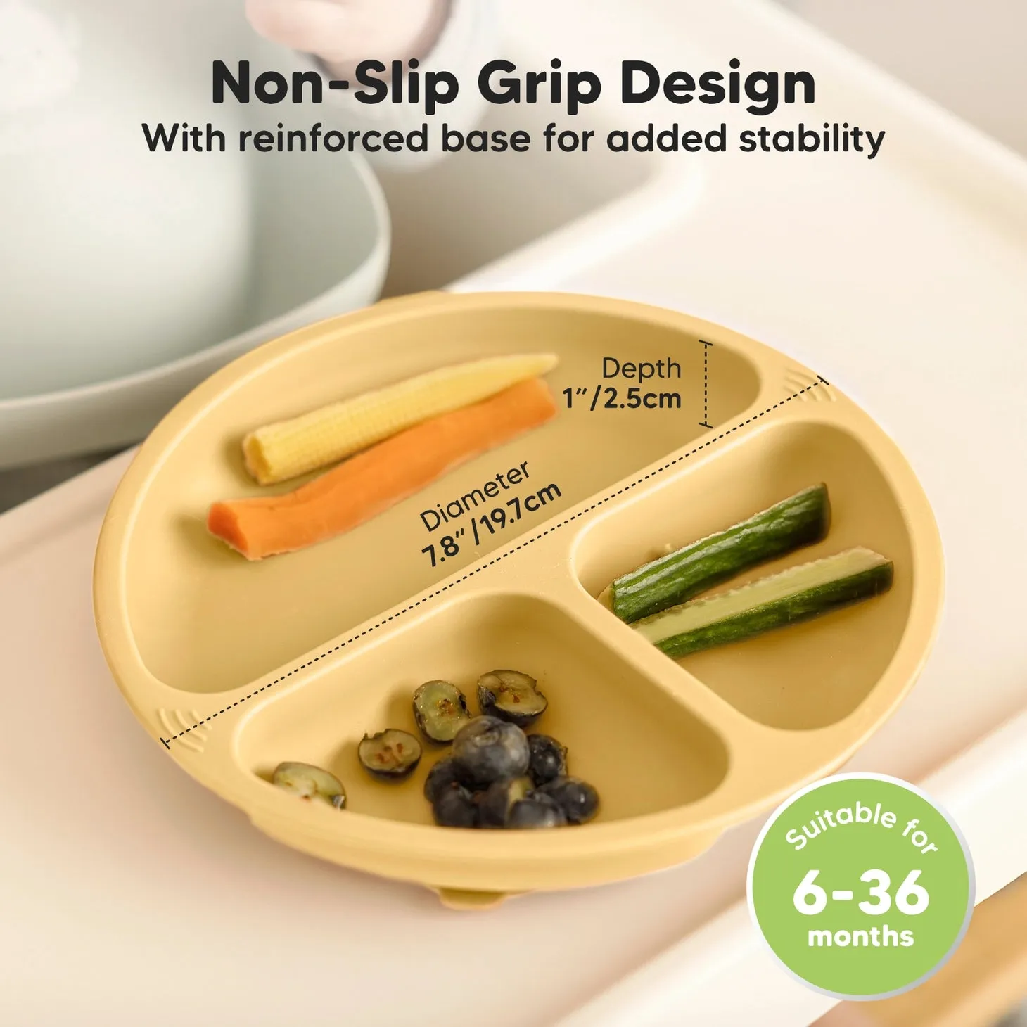 3-Pack Prep Suction Plates for Baby, BPA-Free Silicone Plate