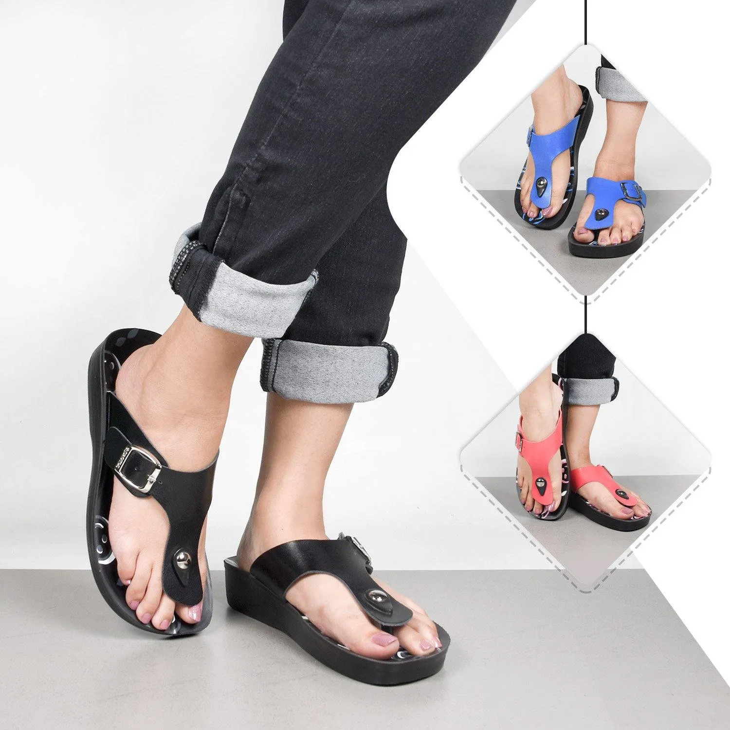 Aerosoft - Emoji A0892 Metal Buckle Comfortable Summer T Strap Sandals For Women