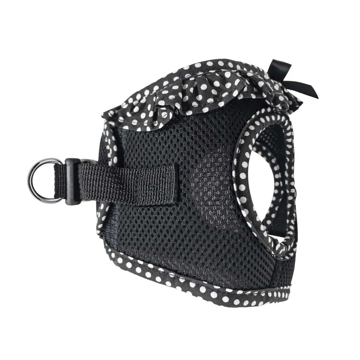 American River Choke Free Dog Harness in Black & White Polka Dot