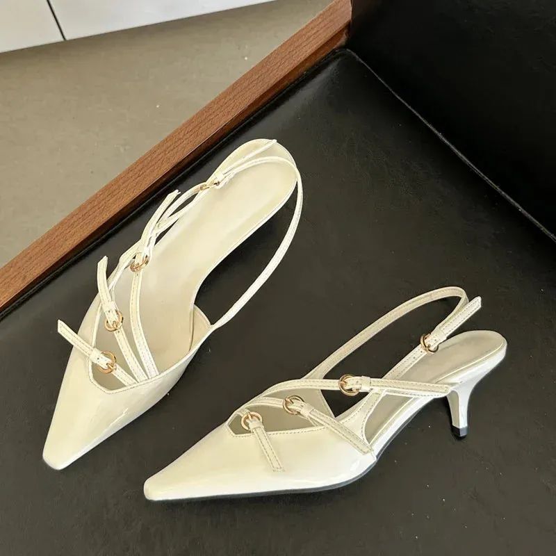 Amozae- Designer Narrow Band Buckle Strap Pumps Women Sexy Pointed Toe Thin Heels Wedding Banquet Dress Mule Ladies Shoes