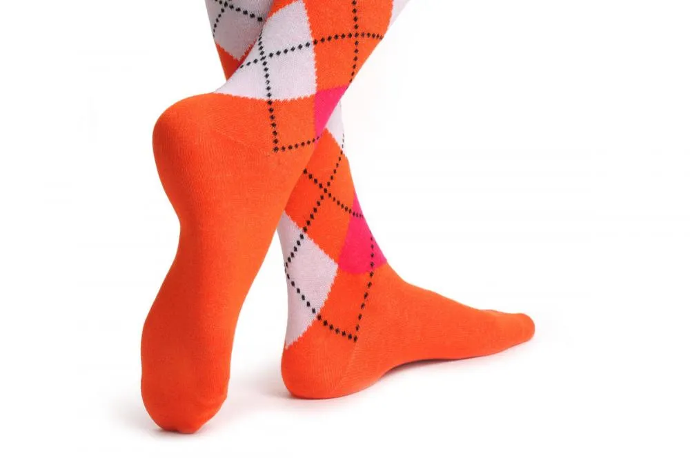 Argyle White Orange & Red