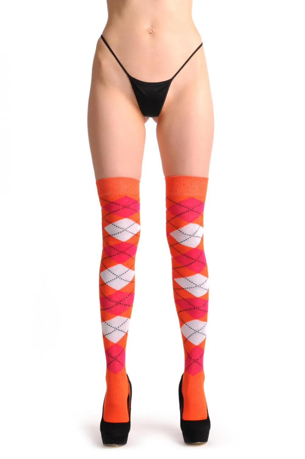 Argyle White Orange & Red