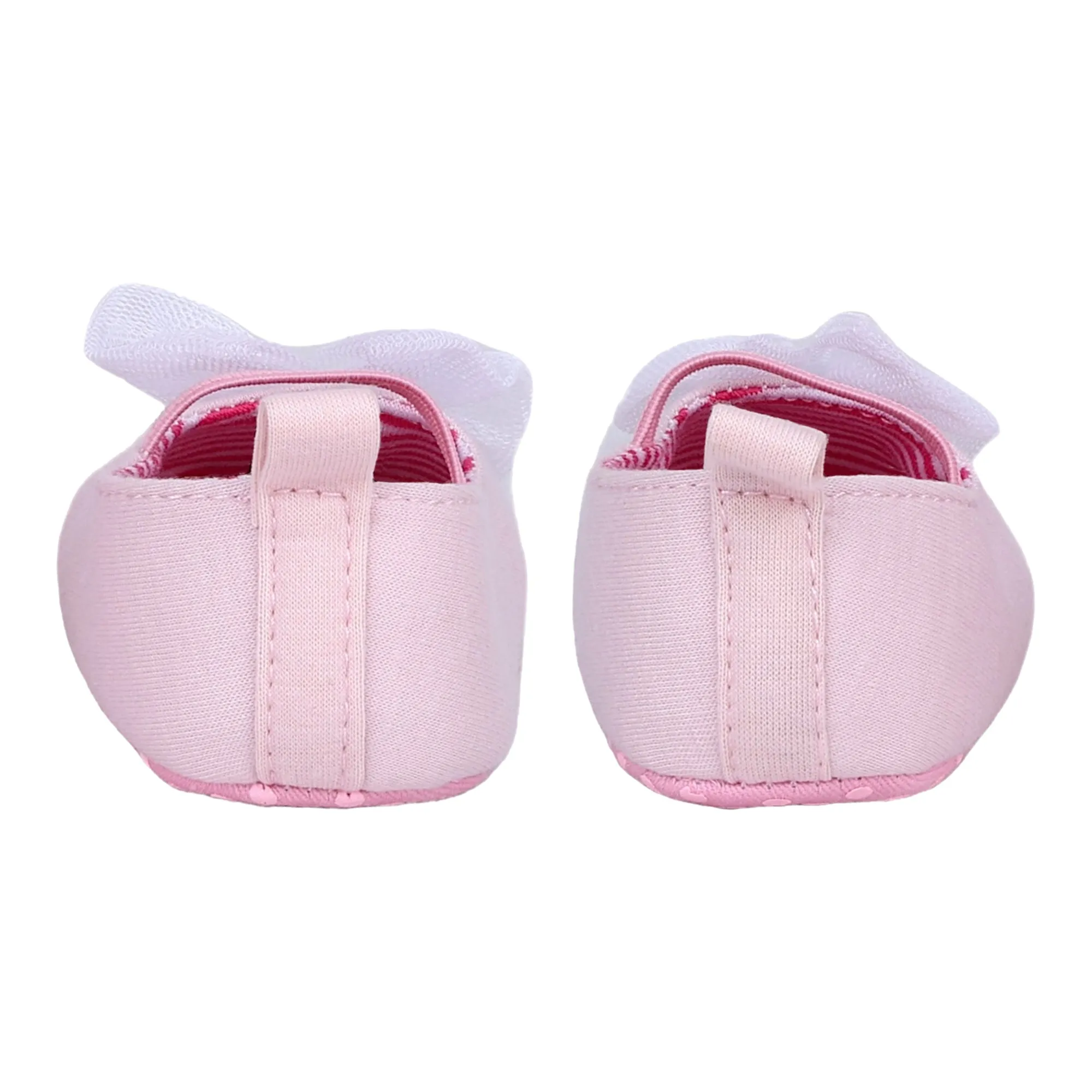 Baby Moo Tulle Bow Elastic Strap Slip-On Anti-Skid Ballerina Booties - Pink