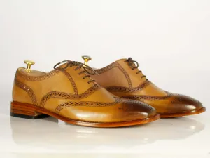 Bespoke Brown Wing Tip Shoes, Men's Dress Formal Luxury Leather Shoes