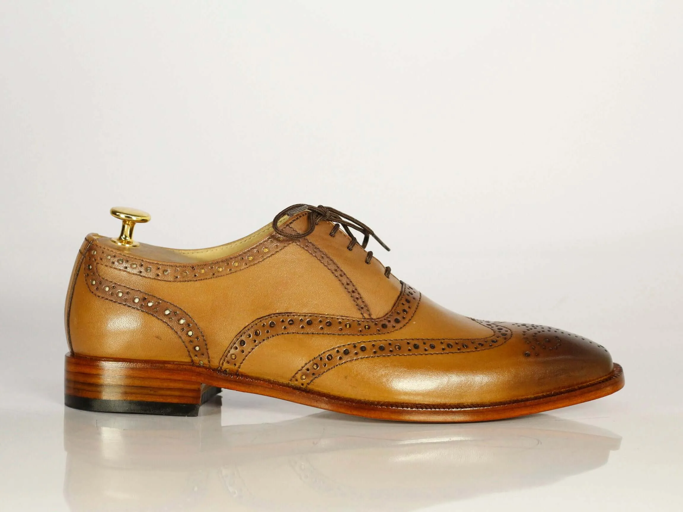 Bespoke Brown Wing Tip Shoes, Men's Dress Formal Luxury Leather Shoes