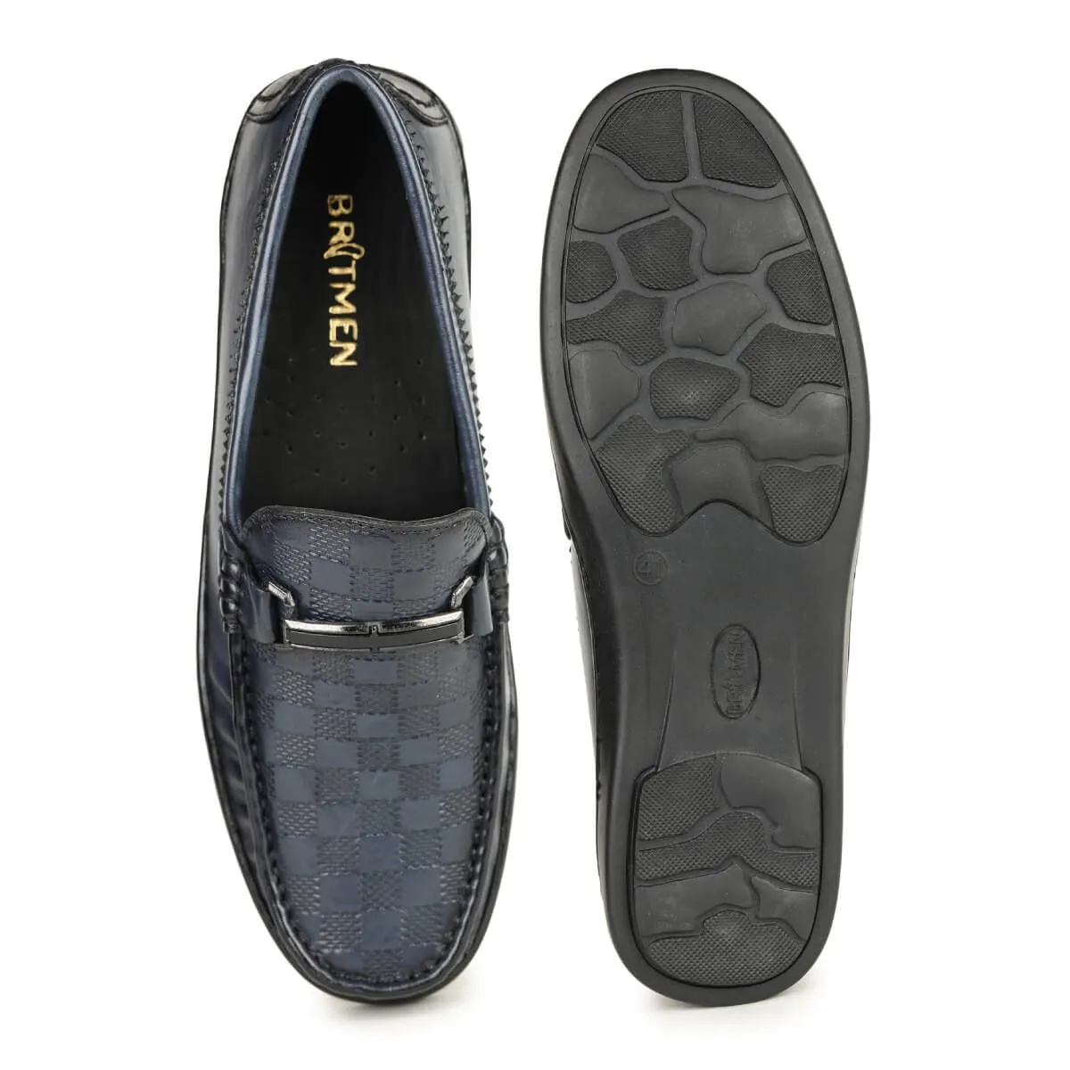 Britmen S-18 Checkbox Pattern Horsebit Loafers For Men