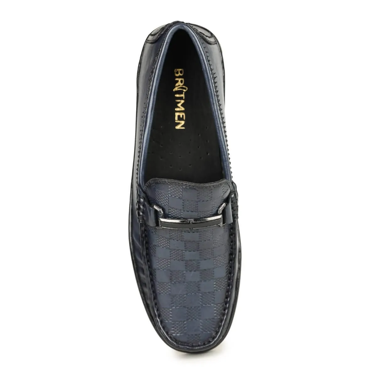 Britmen S-18 Checkbox Pattern Horsebit Loafers For Men