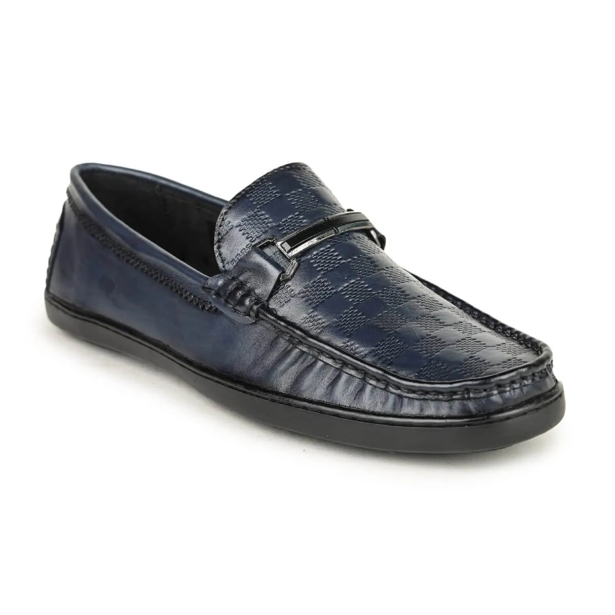 Britmen S-18 Checkbox Pattern Horsebit Loafers For Men