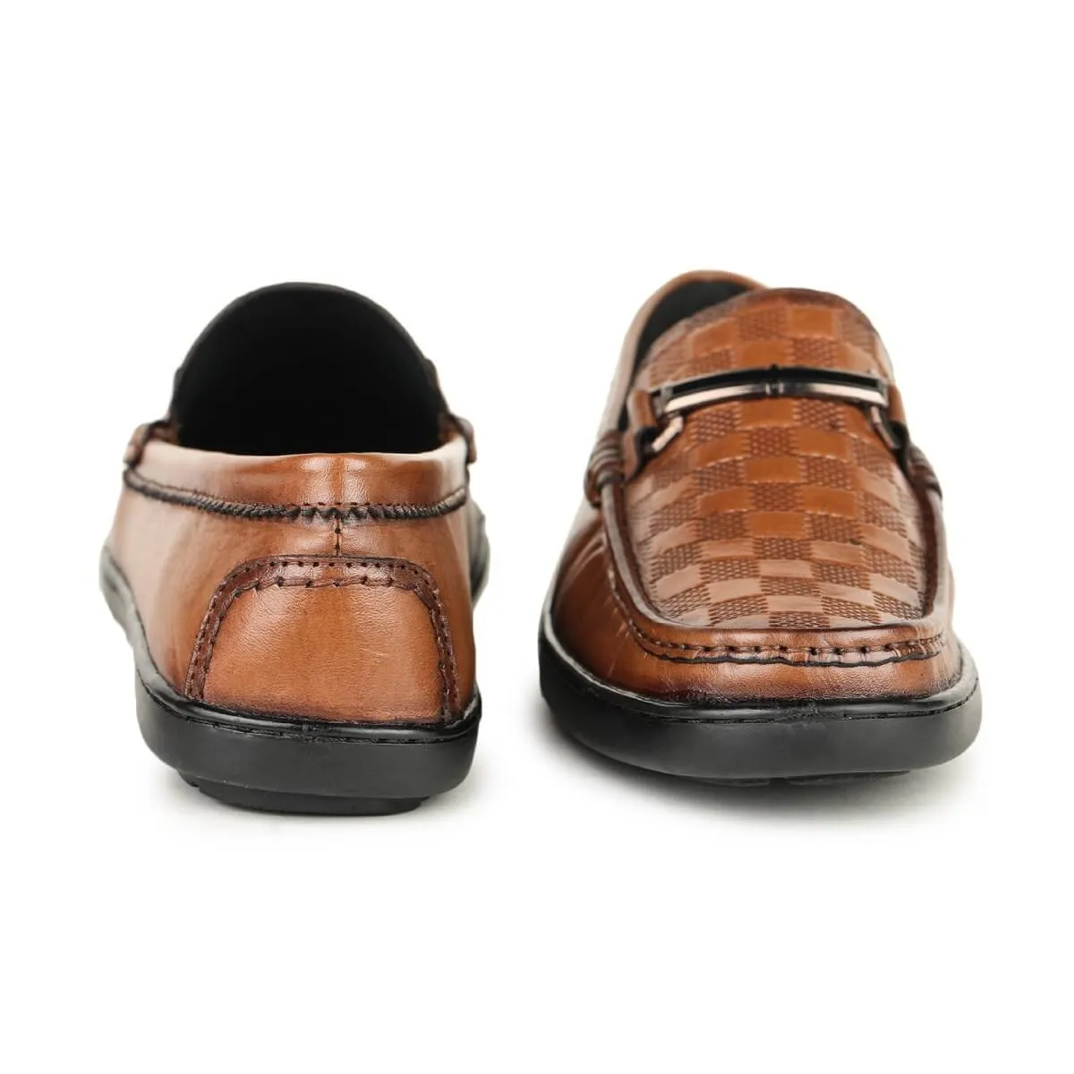 Britmen S-18 Checkbox Pattern Horsebit Loafers For Men