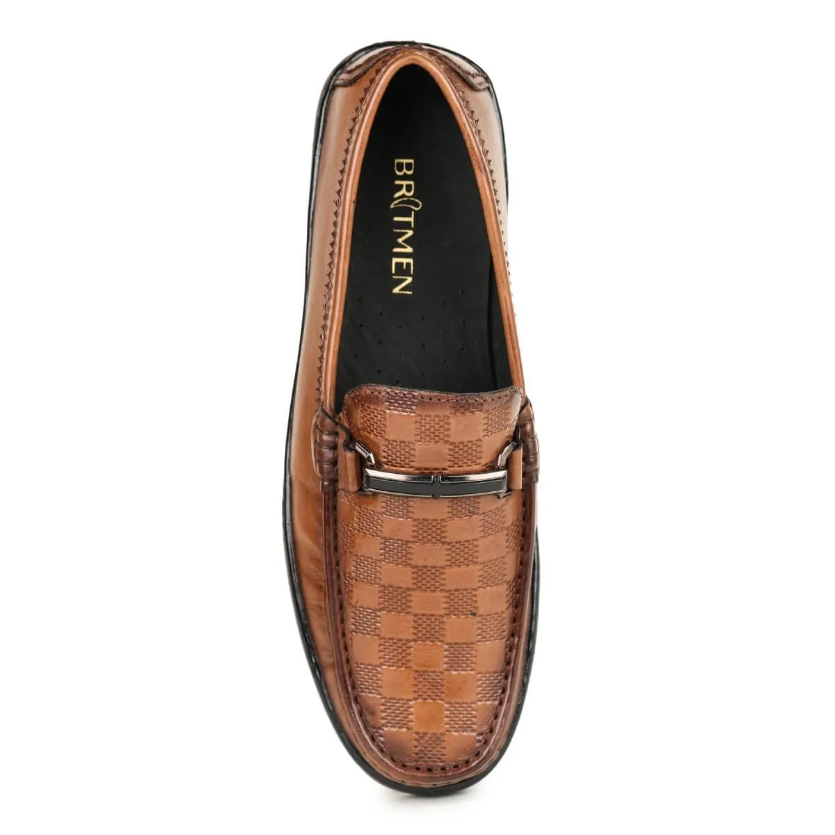 Britmen S-18 Checkbox Pattern Horsebit Loafers For Men