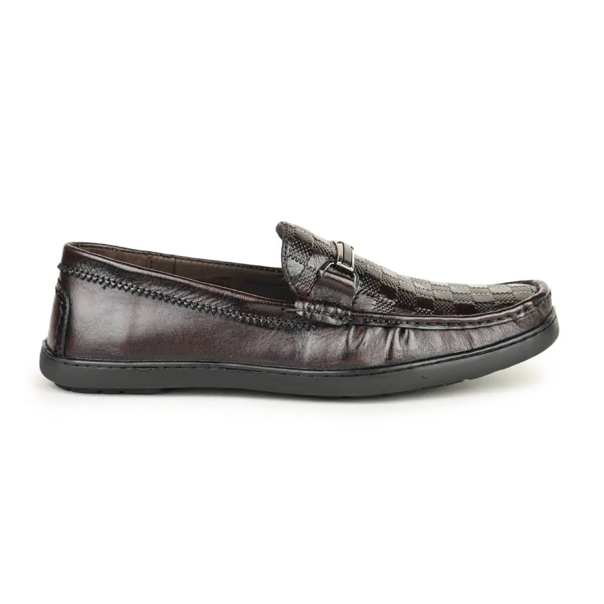 Britmen S-18 Checkbox Pattern Horsebit Loafers For Men