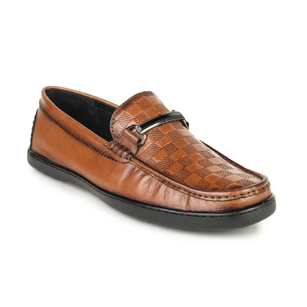 Britmen S-18 Checkbox Pattern Horsebit Loafers For Men