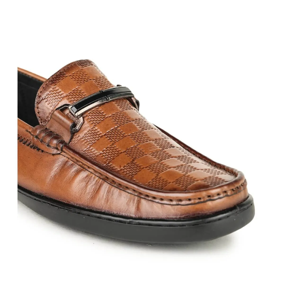 Britmen S-18 Checkbox Pattern Horsebit Loafers For Men