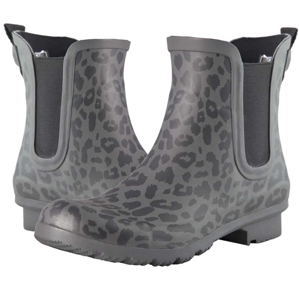 Chelsea Matte Gray Leopard Women's Rain Boots