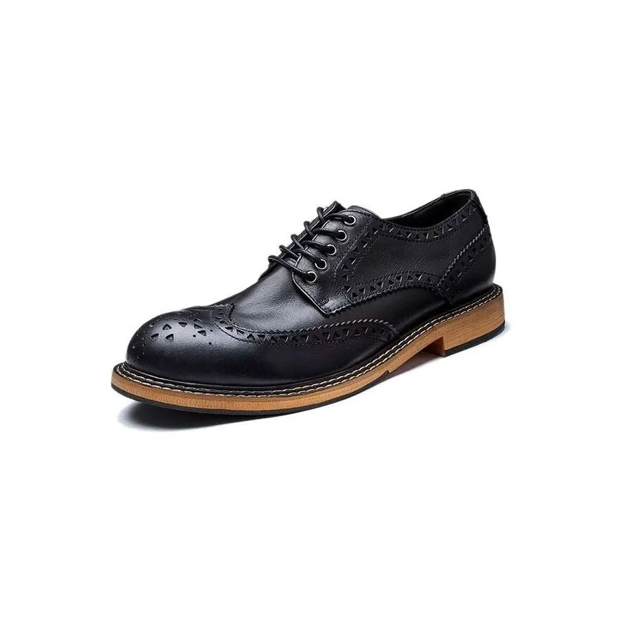 Chic Embossed Round Toe Luxury Lace-Up Dress Shoes