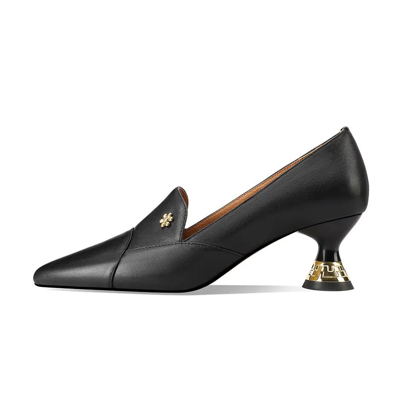 Chic Leather Pointed Toe Slip-on Pumps