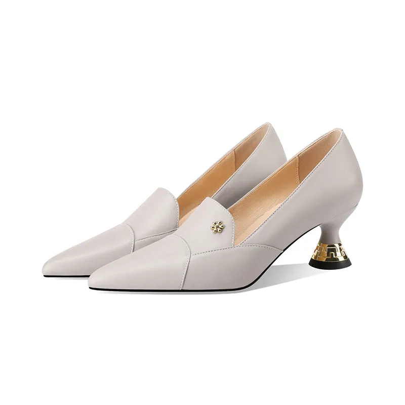 Chic Leather Pointed Toe Slip-on Pumps