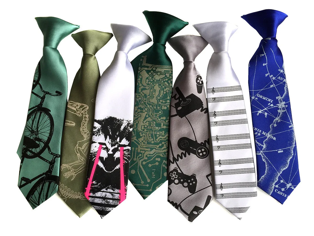 Dinosaur Bones kids tie. Boys clip-on necktie.