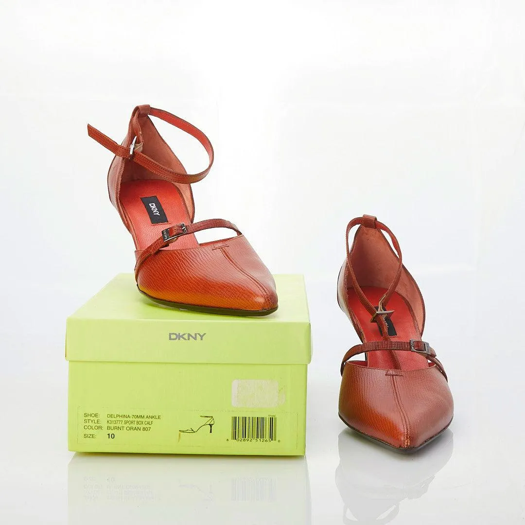 DKNY Leather Burnt Orange Shoe with Ankle Strap US10 /UK7