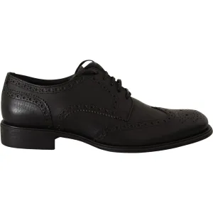 Dolce & Gabbana Elegant Black Leather Derby Wingtip Shoes