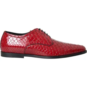 Dolce & Gabbana Red Textured Varnished Derby Men Formal Shoes