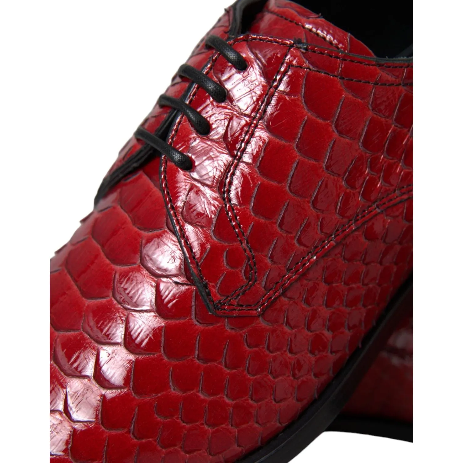 Dolce & Gabbana Red Textured Varnished Derby Men Formal Shoes