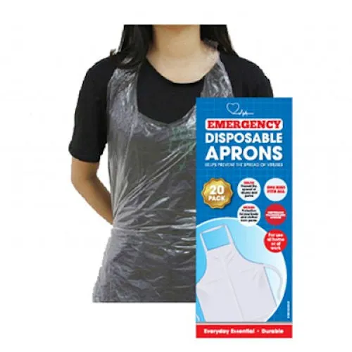 Emergency Disposable Aprons - 20 Pack Clear Keep Clean Convenient