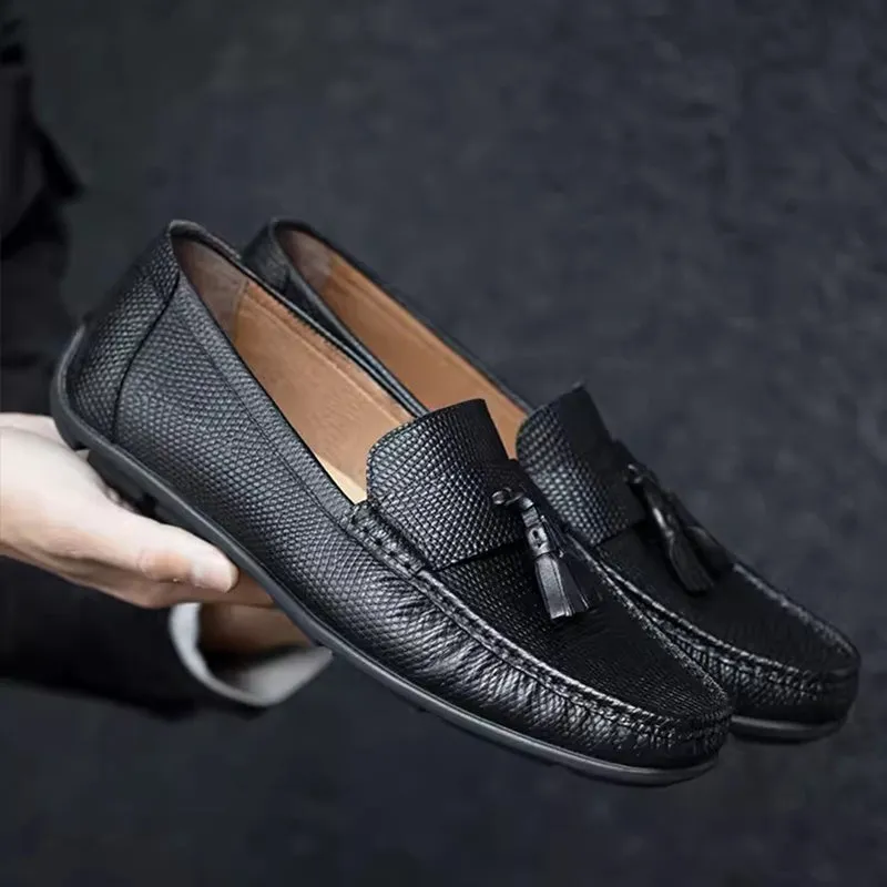 Exotic Boss Leather Slip-on Brogue Loafers