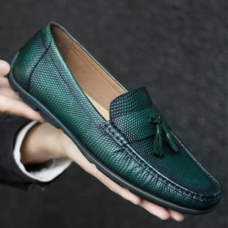 Exotic Boss Leather Slip-on Brogue Loafers