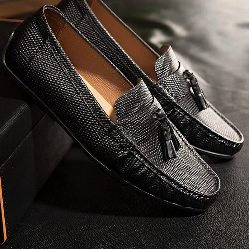 Exotic Boss Leather Slip-on Brogue Loafers