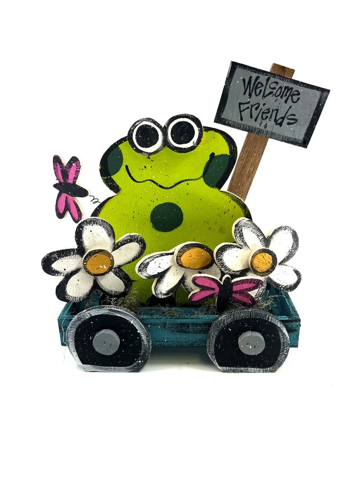 Frog with Flowers in Wagon