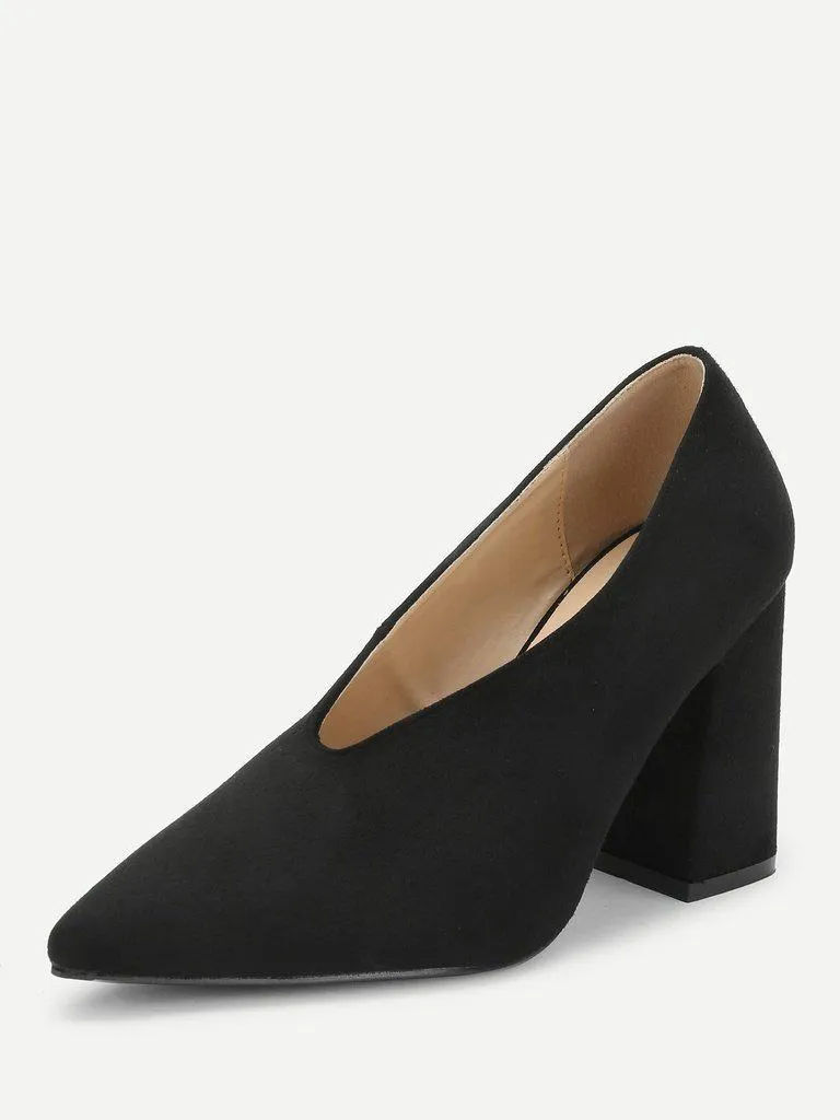 High Vamp Chunky Heeled Pumps