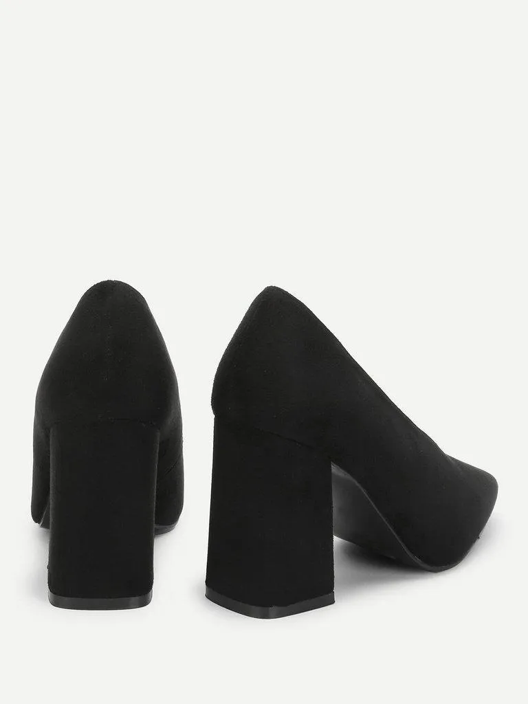 High Vamp Chunky Heeled Pumps