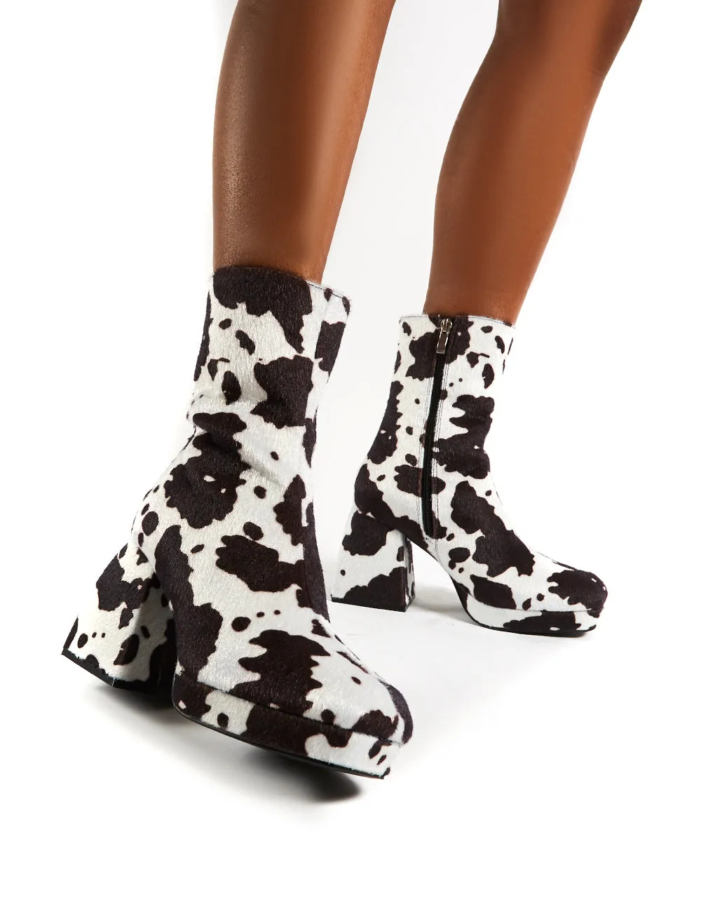 Imagine Cow Print Multi Chunky Heel Ankle Boots