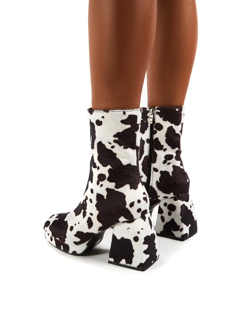 Imagine Cow Print Multi Chunky Heel Ankle Boots