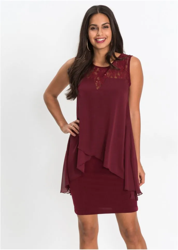 Knitted dress with chiffon Bodyflirt, red