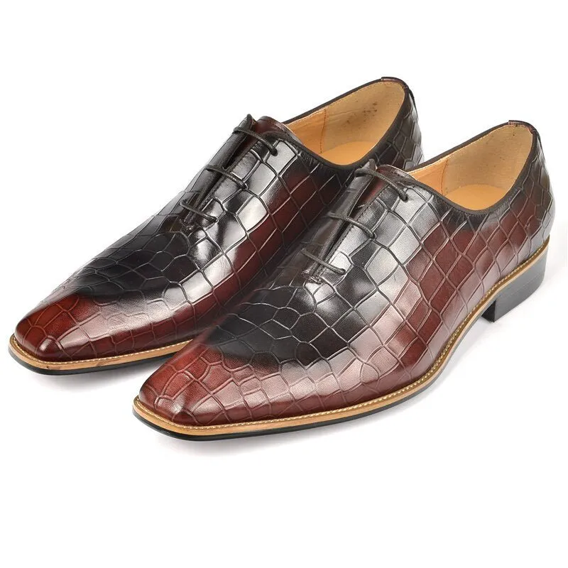 LuxeGent Croc-Embossed Leather Oxford Dress Shoes