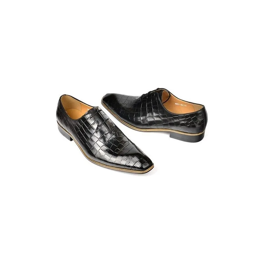 LuxeGent Croc-Embossed Leather Oxford Dress Shoes