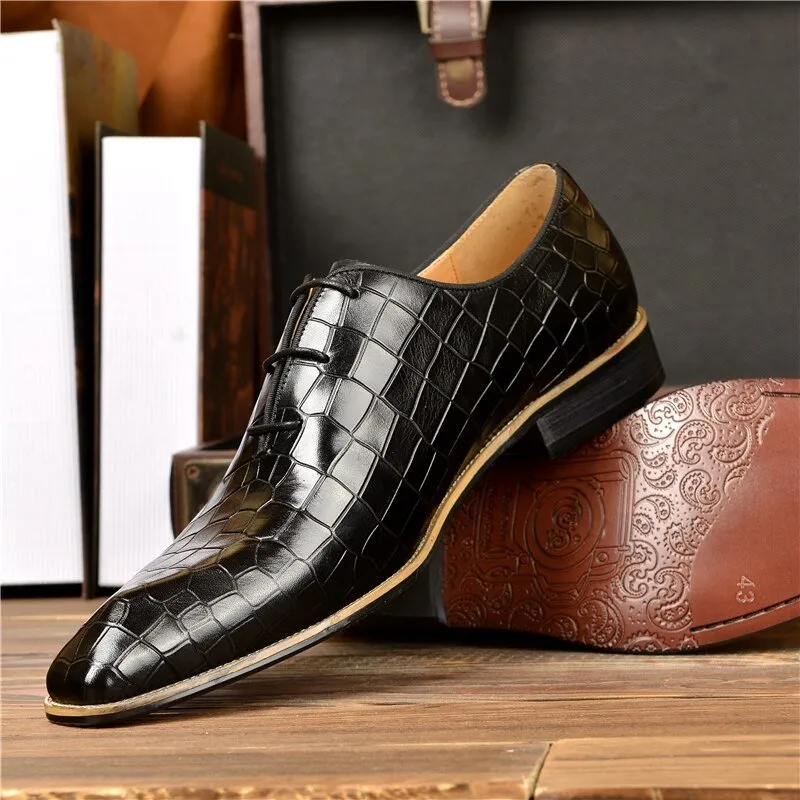 LuxeGent Croc-Embossed Leather Oxford Dress Shoes