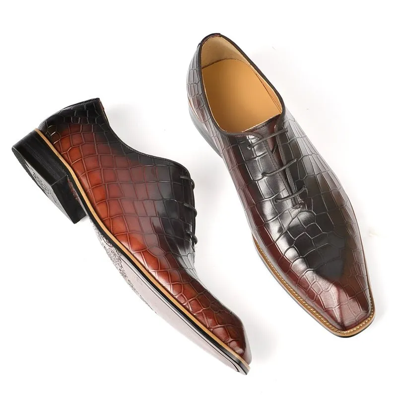 LuxeGent Croc-Embossed Leather Oxford Dress Shoes