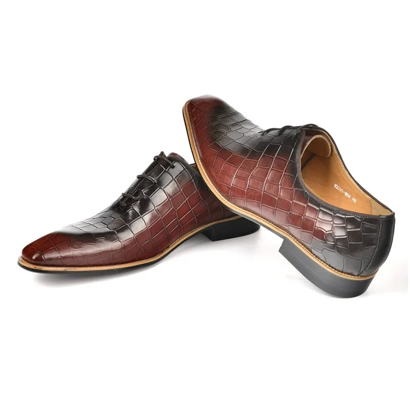 LuxeGent Croc-Embossed Leather Oxford Dress Shoes