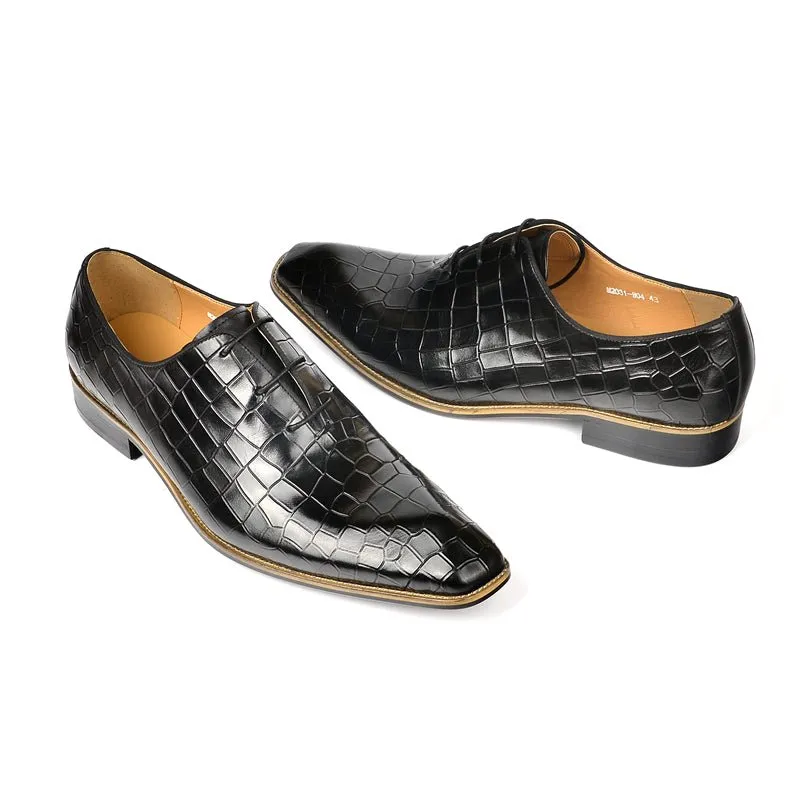 LuxeGent Croc-Embossed Leather Oxford Dress Shoes