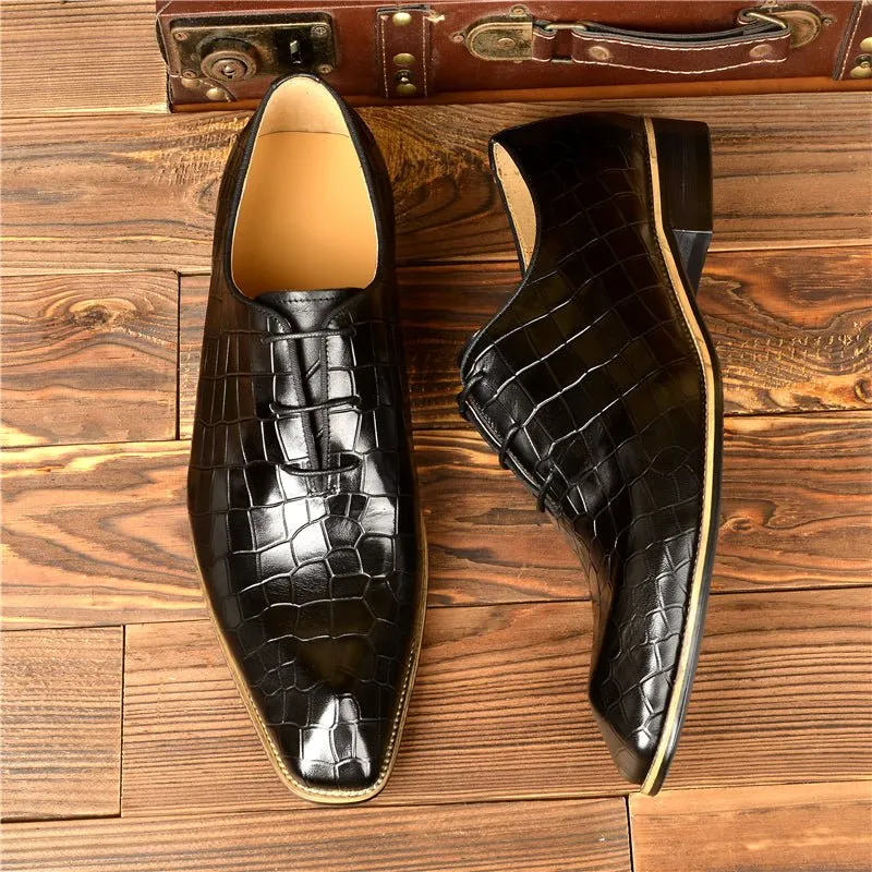 LuxeGent Croc-Embossed Leather Oxford Dress Shoes