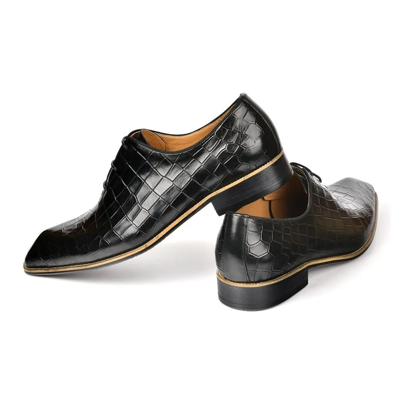 LuxeGent Croc-Embossed Leather Oxford Dress Shoes