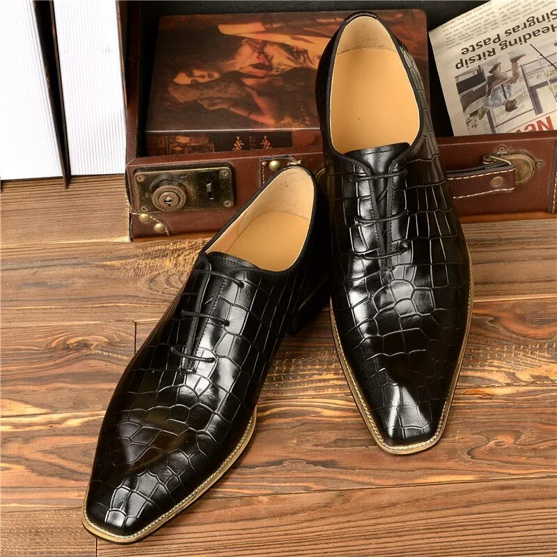 LuxeGent Croc-Embossed Leather Oxford Dress Shoes