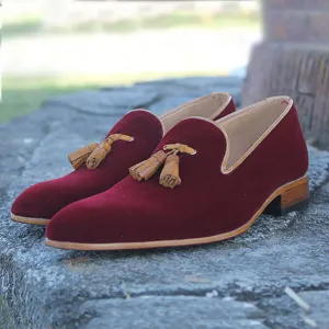 Men's Burgundy Tussles Suede Formal Shoes ,Handmade Shoes