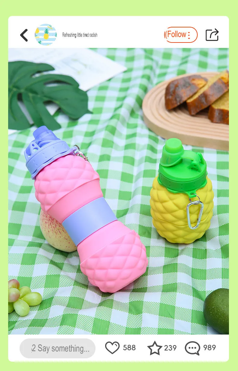 New Platinum Silicone Folding Cup Pineapple Telescopic Water Bottle Children's Outdoor Sports Water Bottle