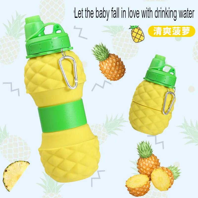 New Platinum Silicone Folding Cup Pineapple Telescopic Water Bottle Children's Outdoor Sports Water Bottle