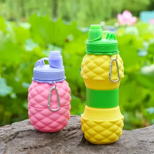 New Platinum Silicone Folding Cup Pineapple Telescopic Water Bottle Children's Outdoor Sports Water Bottle