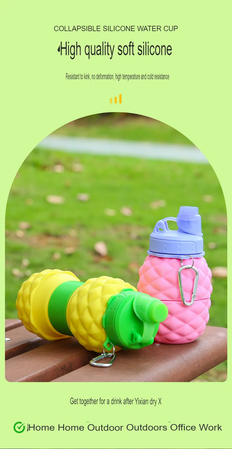 New Platinum Silicone Folding Cup Pineapple Telescopic Water Bottle Children's Outdoor Sports Water Bottle